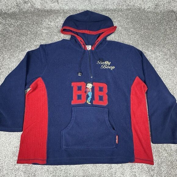Vintage 2002 Betty Boop Quarter Zip Fleece Hoodie Womens XL (28x27) Pullover - Picture 1 of 7
